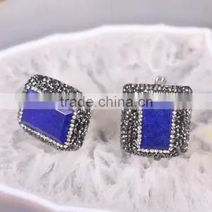 Natural Lapis Lazuli Druzy Stone Rings, Pave Crystal Rhinetone Single Stone Ring Design thumbnail-1