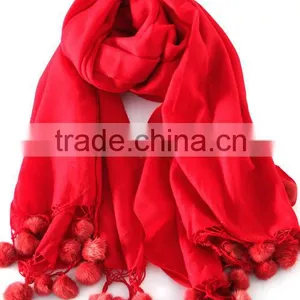 Cashmere Fur Balls Pashmina Wraps thumbnail-1
