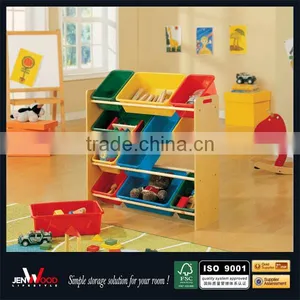 Natural Finish 4 Tier With 12 PP Bins Wooden Toy Box thumbnail-1
