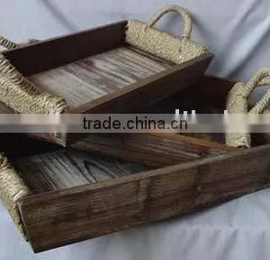 Shabby Chic Wooden Tray With Decorative Rope thumbnail-1