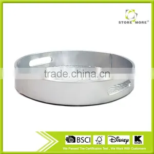Round Silver Faux Leather Tray For Home/Office thumbnail-1
