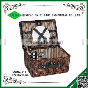 Antique Hand Woven Wicker Picnic Basket for Sale thumbnail-1