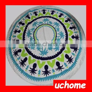 UCHOME High Quality Custom Beach Blanket Reactive Printed Circular 100% Cotton Tassel Beach Towel Round thumbnail-5