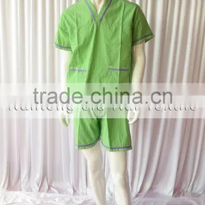 Orange/Green Solid Stripe Unisex Pajama Sets V-Neck Short Sleeve Sleepwear Summer/Autumn Couple Spa Shirt+Pants Pajama Sets thumbnail-1