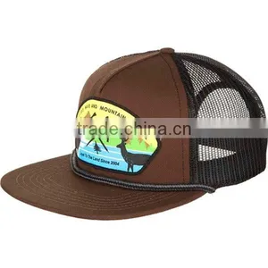 Custom Flat Brim With Rope Woven Patch Trucker Cap Mesh Cap thumbnail-3