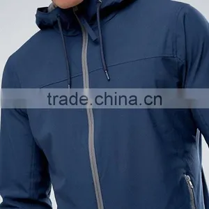 Best Price High Quality New Design Durable Elasticated Trims Cotton Polyester Navy With Hood Running Casual Men Wind Jacket thumbnail-3