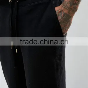 Plain Black 100 Cotton Men Drawstring Drop Crotch Joggers With Side Pockets Sport Pants thumbnail-4