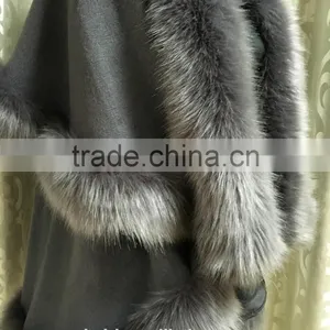 Fur Story Natural Cashmere Shawl With Fox Fur Collar Hight Quality Winter Outwear Poncho Multiple Colors thumbnail-1