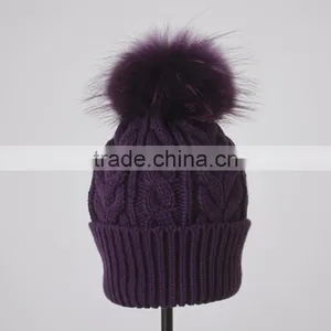 Myfur Raccoon Fur Pom Pom Knit Hat Winter Knit Hat With Top Ball thumbnail-5