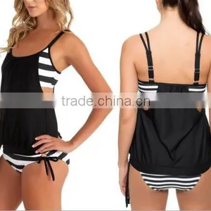 EY0039A Vertical Stripe Print Straps Short Bodysuit for Swimming Wear Sexy Beach Clothes thumbnail-4
