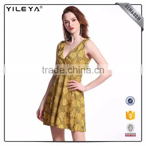 Odm Services Pleated V Neck Sleeveless Dress Flower Slim Waist thumbnail-2