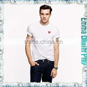Soild White Heart Embroidery 0-Neck T Shirts for Man thumbnail-1