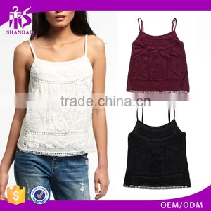 2016 Guangzhou Shandao Hot Selling New Arrivals Sexy Women Spaghetti Strap Embroidered White Lace Summer Top thumbnail-1