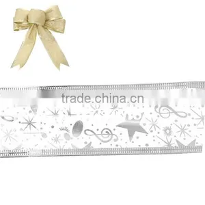 White Star Musical Notes Pattern Organza Satin Ribbon For Christmas Decoration 5.0cm thumbnail-2