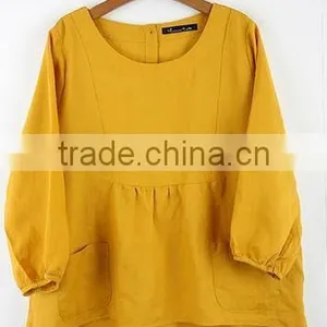 Women Linen Blouse Tops Linen Fabric Clothing Apparel Factory Wholesale thumbnail-4