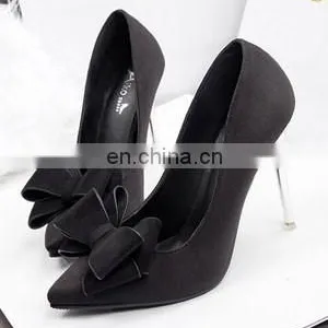 2015 New Office Ladies Red/Green/Black Color Shallow Mouth Bow Pointed Plus Size High Heel Shoes Fashion Suede Heels thumbnail-6