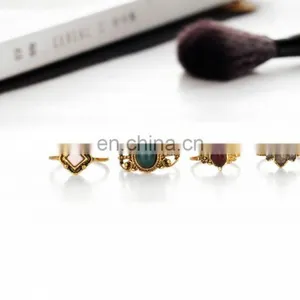 4pcs/set Retro Jewelry Carved Gemstone Finger Knuckle Rings Sets thumbnail-2