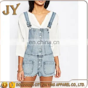 American Europe Style Denim Short Overalls Button Placket Jumpsuits Adjustable Clasp Front Straps for Wholesales thumbnail-4