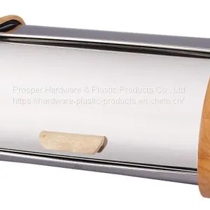 Stainless Steel Wooden Edge Round Bread Box thumbnail-1