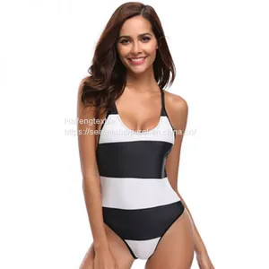 Black White Stripe Printing Summer Ladies One Piece Swimwear Women Bikini thumbnail-1
