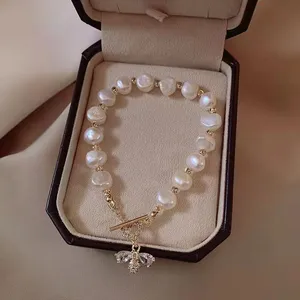 Rhinestone Bee Pearl Bracelet thumbnail-3