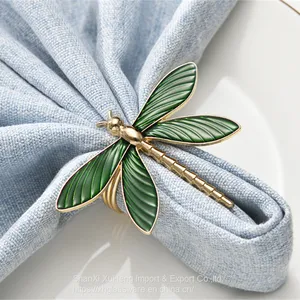 Newest Metal Alloy Dragonfly Napkin Rings Gold and Silver Color for Table Decoration Table Buckle thumbnail-4