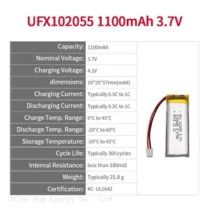 Lithium Battery From China WholesaleRechargeable Battery For Iphone UFX 102055 1100mAh 3.7 v Lipo Battery thumbnail-2
