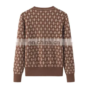 Custom Women's Loose Full Zip Floral Jacquard Lady Cashmere Sweater Casual Winter Style Knitted Top thumbnail-2