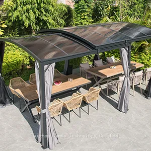 3*6m Steel Extensionable Carport Sunshade PC Board Canopy With Curtain and Net thumbnail-4