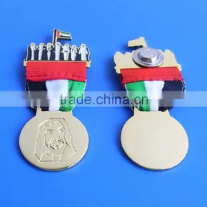 Onsale! UAE 45th National Day Stamped Flacon Sheikhs Medal Ribbon Pin Badge in Stock - MOQ 100pcs thumbnail-3