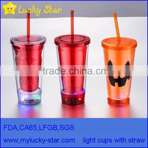 BPA Free Acrylic Double Wall 16 oz Tumblers With Straw and LED Light FDA Standard PVC or Paper Insert Mugs thumbnail-2