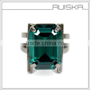 Gun Black Plated Fashion Alloy Ring With A Green Stone thumbnail-2