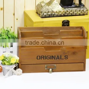 Wooden Organizer Box, Carrying Case Document Holder, Wood Compartment Storage Box, Paper Document Holder for Office thumbnail-3