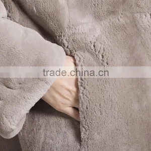 QD29281 Fashionable Europe Styles Raccoon Fur Collar Rex Rabbit Fur Coat For Sale thumbnail-5
