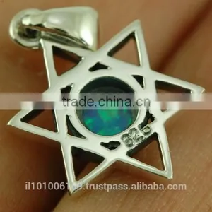 Small, Opal Star of David Sterling Silver Pendant, P402 thumbnail-6