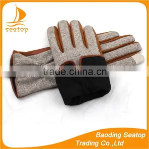 Women and Ladies Sheep Suede and Houndstooth Fabric Touch Screen Gloves thumbnail-5
