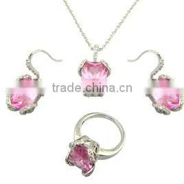 Pink Crystal Gemstone Setting Jewelry Sets 925 Sterling Sliver Pink Gemstone thumbnail-1