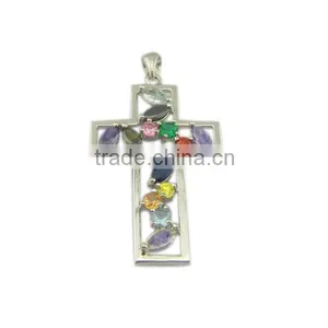 Multi Colored Stone Silver Jewelry Pendant thumbnail-1