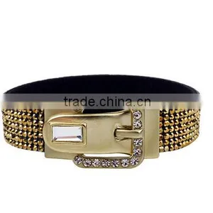 Trendy Women's Crystal Buckle Bracelet Leather/ thumbnail-3