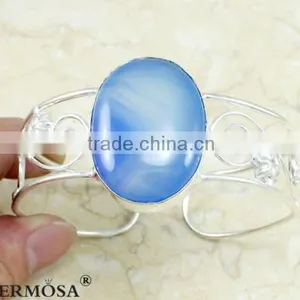 Natural Stone Wonderful BLUE BOTSWANA 925 Sterling Silver Open Cuff Bangle thumbnail-1