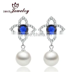2014 New Silver Zircon Pearl Earrings High-end Wedding Earrings Jewelry thumbnail-1
