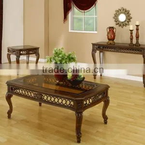 Unique Carved Cutout Pattern Queen Anne Coffee End Sofa Table Set thumbnail-1