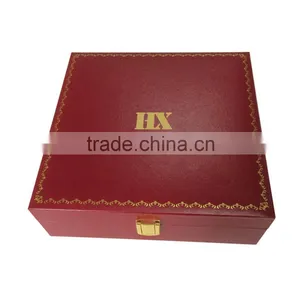 Flip Open Cover Custom Gold Blocking Printing Wooden Box for Gift With Lock thumbnail-1