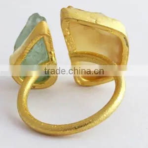 Rough Stone Aquamarine & Ctrine !! 925 Sterling Silver Gold Plated Ring, Silver Jewelry, 925 Silver Jewelry thumbnail-5