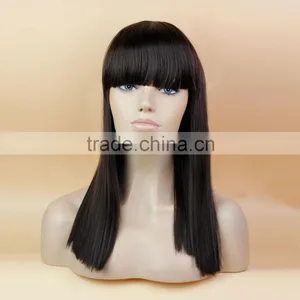 Long Straight Style Bob Synthetic Wig With Full Bangs Black Color thumbnail-1