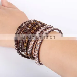Hand-woven Brown Stone Bracelet Bangle Fashion Bracelet Jewley Multilayer Wrap Bracelet Women White Crystal Leather Bracelet thumbnail-4