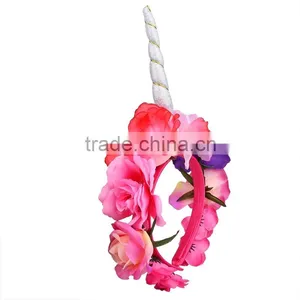 Hot Selling Premium Handmade Flower Wreath Coloring Floral Unicorn Costume Party Halloween Unicorn Flower Crown thumbnail-3