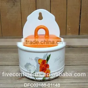 Chinese Ink Flower Decal Wall Ceramics Spices Pots With Orange Lids thumbnail-1