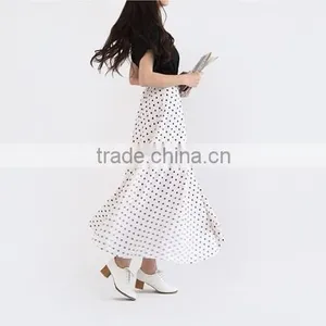 Stylish Lady Women Sweet Medium Elastic Waist Dot Chiffon Mild-calf Casual Pleated Skirt thumbnail-5