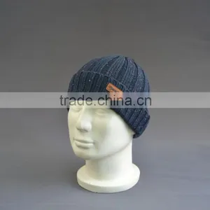Acrylic Beanie Hat With PU Leather Patch Logo thumbnail-4